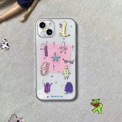 Cartoon Kawaii Pattern Transparent Phone Case for IPhone 14 11 12 13 Pro Max Mini Phone Case Korea Ins for IPhone XR XS MAX 7 8