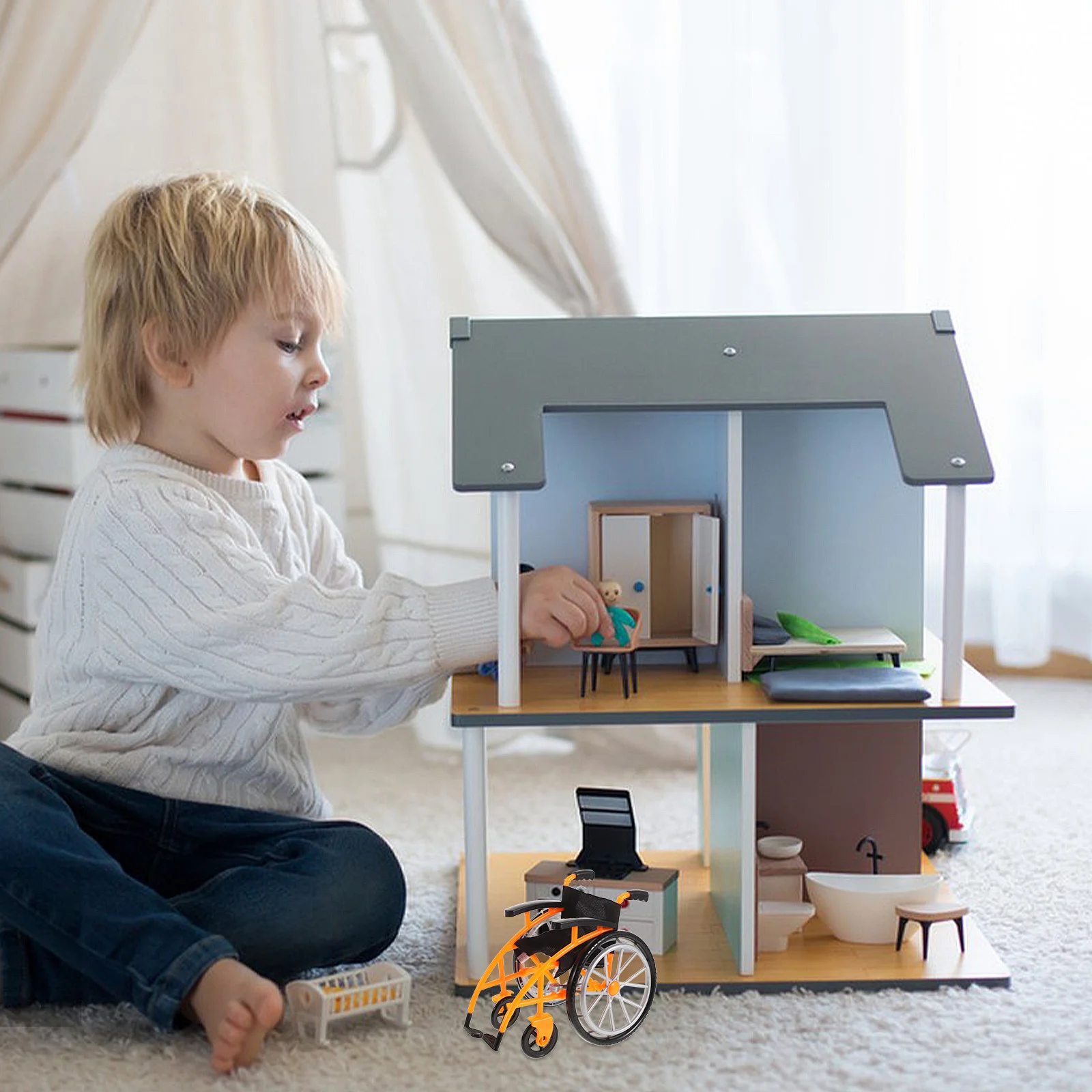 Cadeira de rodas de brinquedo fingir jogar médico decorar casa de bonecas acessórios hospitalar plástico