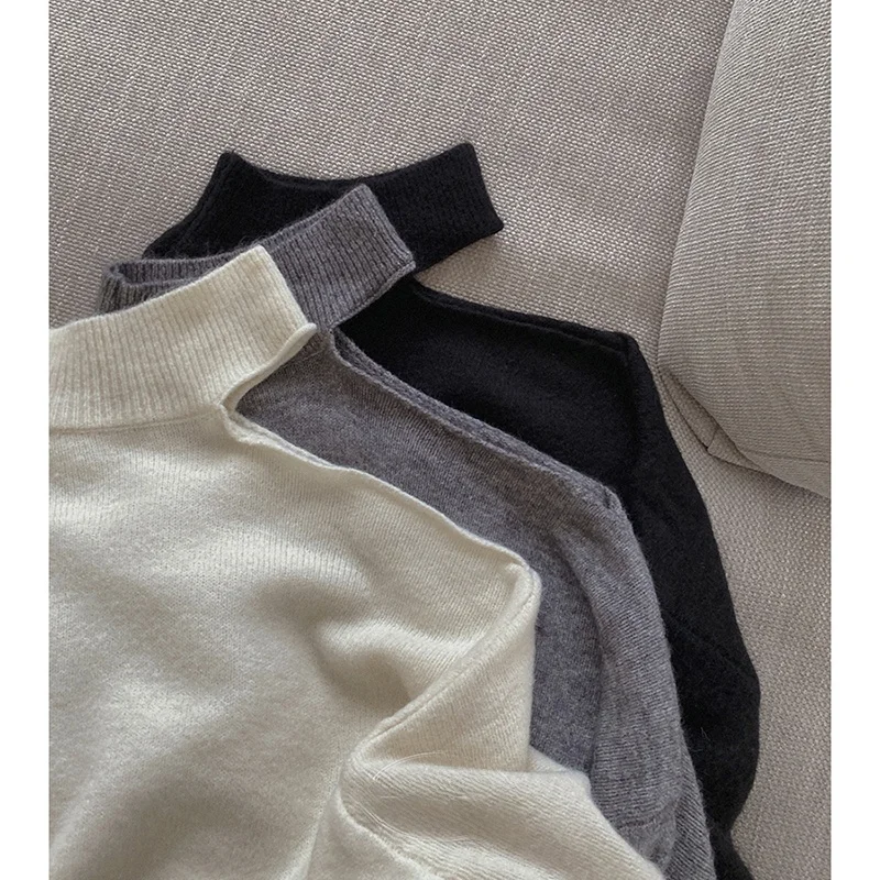 Suéter de Malha Solto de Manga Longa para Outono, Design Casual e Confortável com Decote Caído, Top de Malha Branco para Mulh...