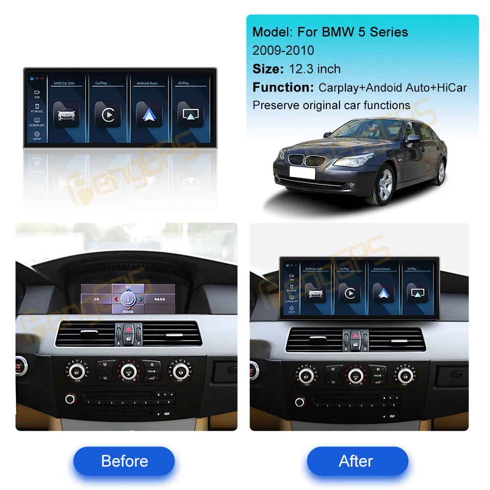 Wireless Carplay Android Auto Linux System For BMW 5 Series E60 E61 E63 E64 2004 - 2010 Car Radio HiCar FM DSP WIFi GPS Rear