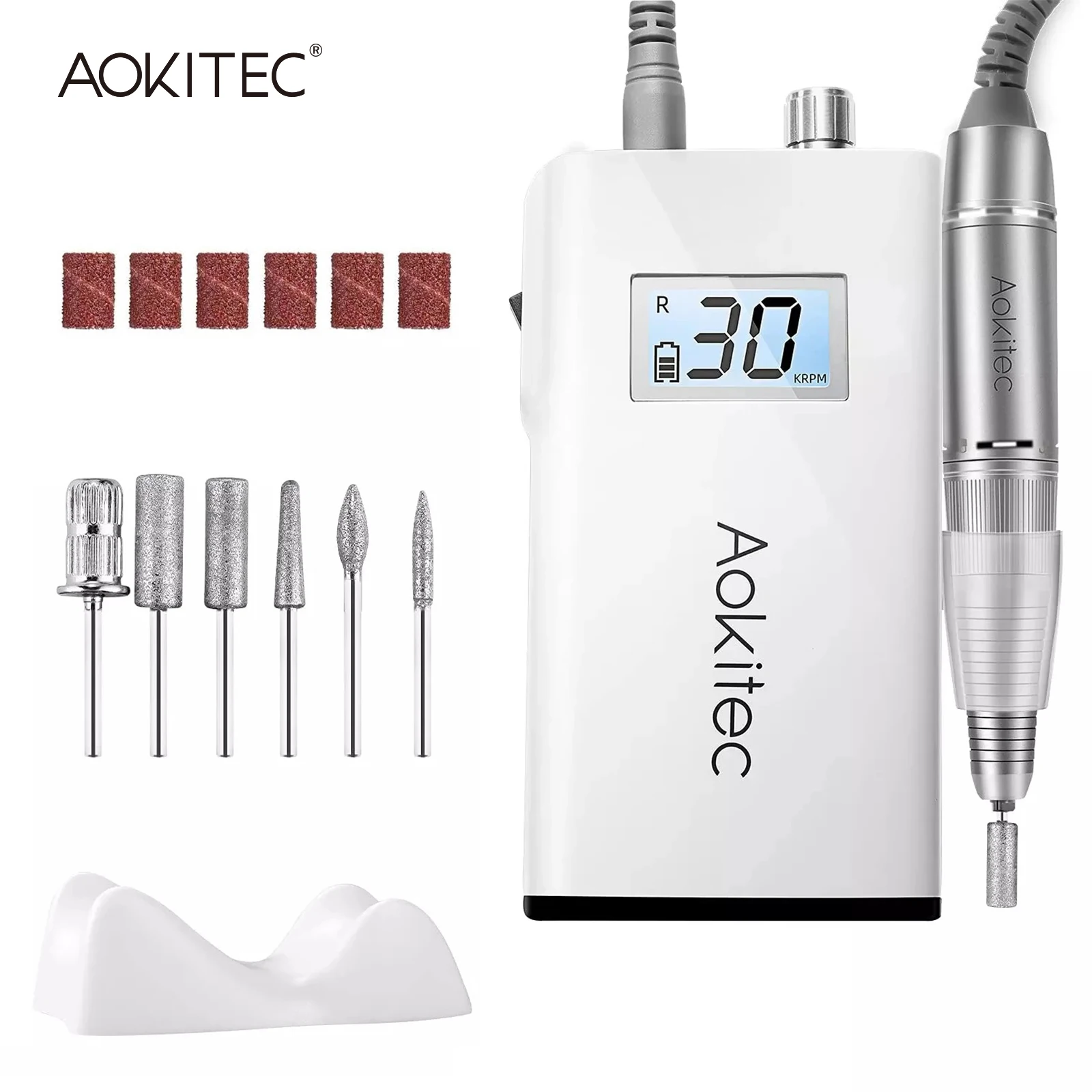 Aokitec Electric Nail Drill Portable Efile Nail File Kit for Acrylic Gel Nails 30000rpm Manicure Pedicure Polishing Shape Tools