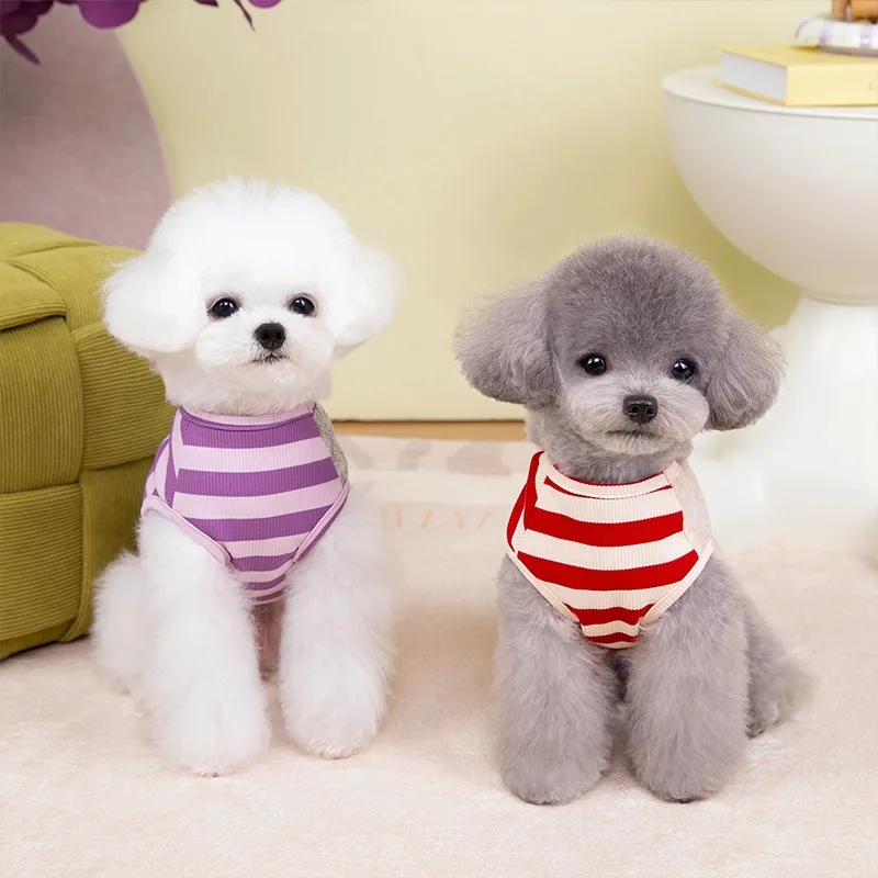 Attractable Puppy Clothes Summer Thin Teddy Vest Bichon Frise Striped T-Shirt Yorkshire Pullover Pet Supplies