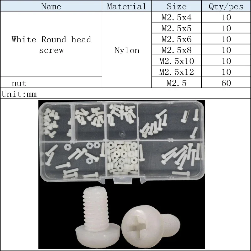 M2 M2, 5 M3 M4 M5 M6 plastikowa śruba z łbem okrągłym biały Nylon phillivis śruba i nakrętka ustawić klasyfikację śruba maszynowa skrzynka
