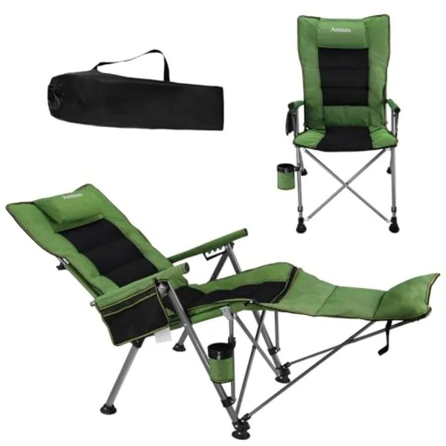

Folding Camping Chair for adults-3-in-1 Heavy Duty Foldable Reclining Camp Chair with Detachable Footstool, Padded Pillow, Cup
