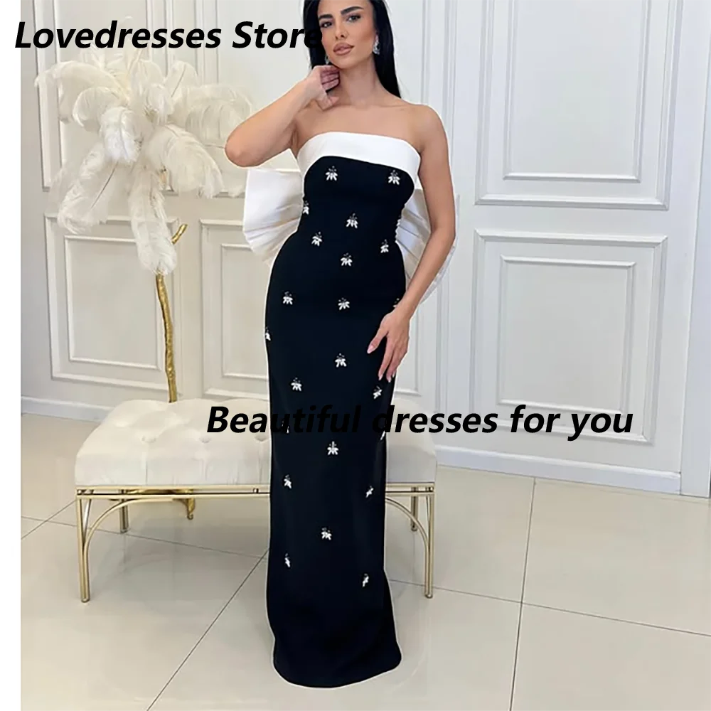 Customized Black Strapless Prom Dress Crystals Straight Long Homecoming Dresses Back with Bow Party Dress Modern Style 2025