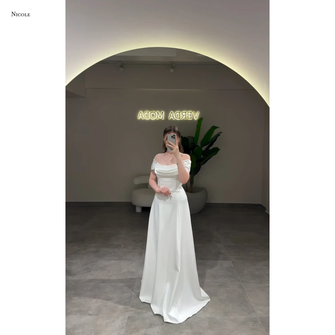 

Nicole Custom Made Ball Gowns Candle Evening Gown Dresses White Elegant Dress Luxury Dresses for Party Satin Cloth Robe Soiree