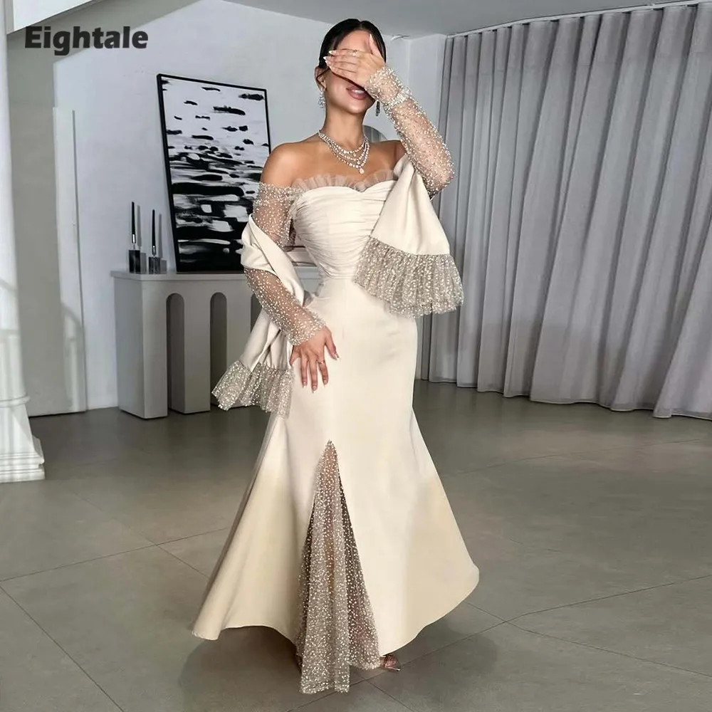

Eightale Arabic Evening Dress Sweetheart Prom Gown Customized off the Shoulder Champagne Wedding Party Dress Mermaid