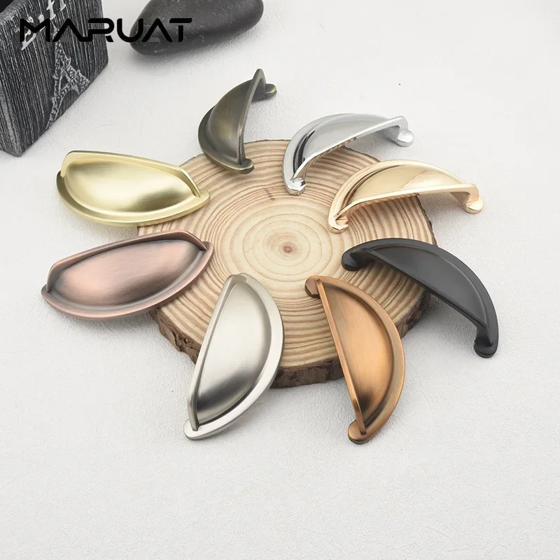 Shell Like Gold Furniture Handles Half Round Wardrobes Door Pulls Modern Drawers Dresser Knob Zinc Alloy Cabinet Storage Handles