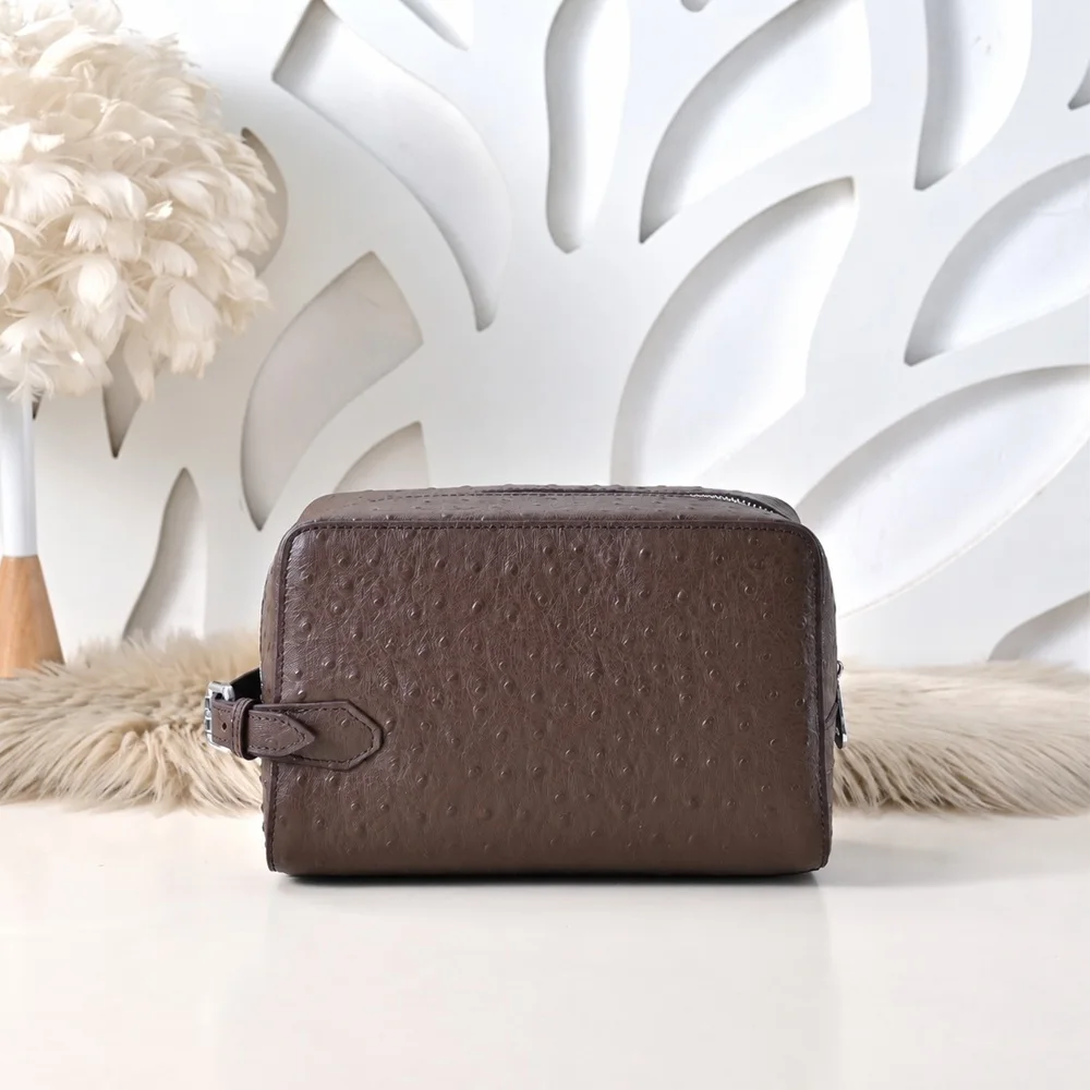 Classic Mens Clutches Bag New Luxury Ostrich Print Men Handbags Side Handle Long Wallets for Male Daily Business Office Work