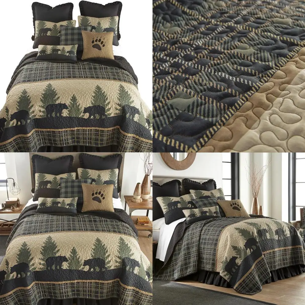 

Donna Sharp King-Size Bear Walk Plaid Lodge Quilt with Bear Design - Machine Washable