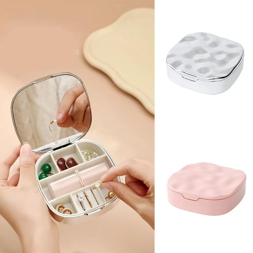 

with Mirror Jewelry Storage Box Dustproof Exquisite Jewelry organizer Small Moisture-proof Earring Storage Case
