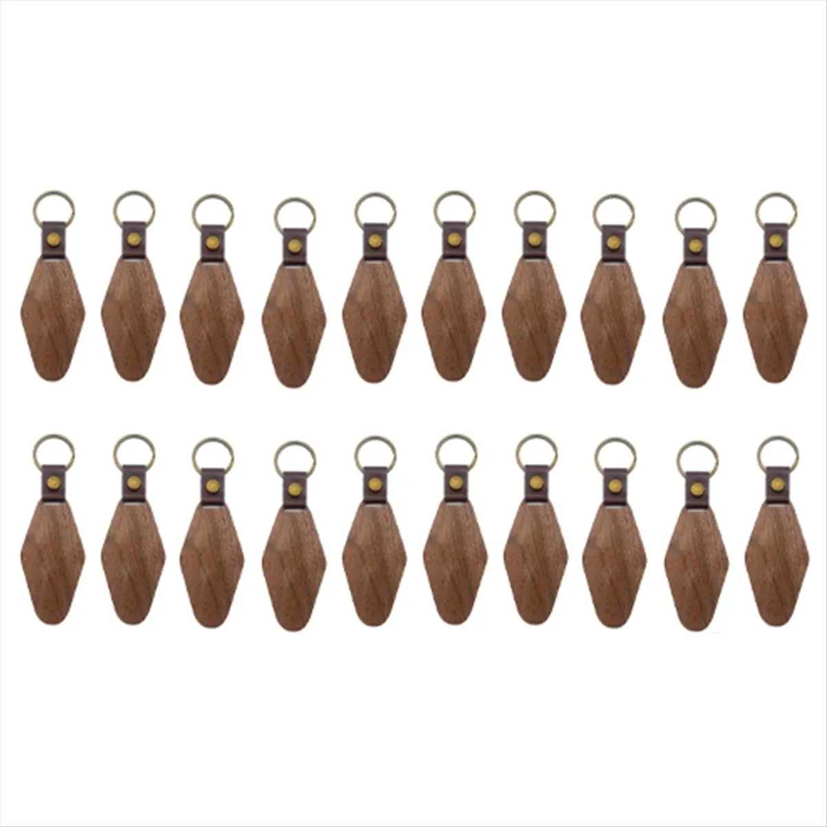 A77K 20Packs Wooden Keychain Rhombus Blanks Leather Keychain Blank Wood Walnut with Keyring for DIY Engraving Gift