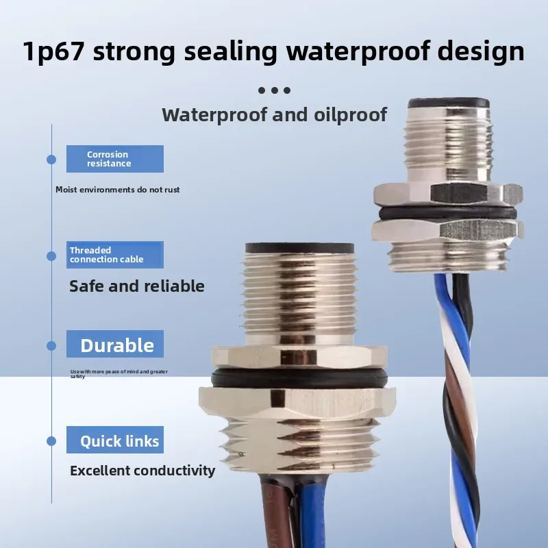 M12 aviation plug flange seat plate front plate welding glue filling 4-5-8 2P male pin female hole waterproof connector