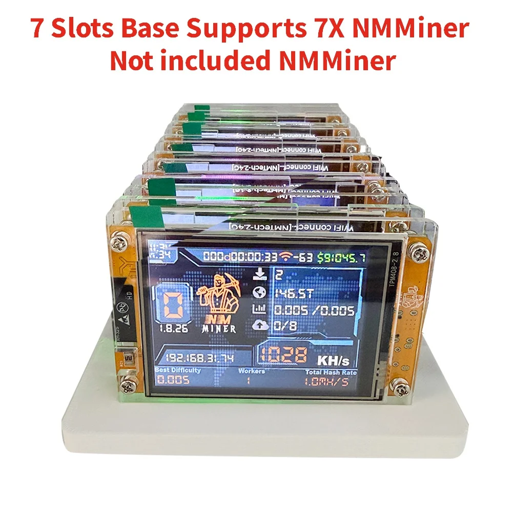 

Устойчивая 2,8-дюймовая подставка-держатель на 7 слотов для Nerdminer, для криптовалютного соло-майнера NerdminerBitcoin, поддерживает 7x Nmminer