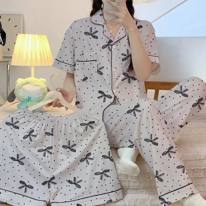 

Винтажная женская одежда для сна с галстуком-бабочкой в горошек, модный крутой пижамный комплект с французской эстетикой для женщин, новый летний повседневный пижамный комплект