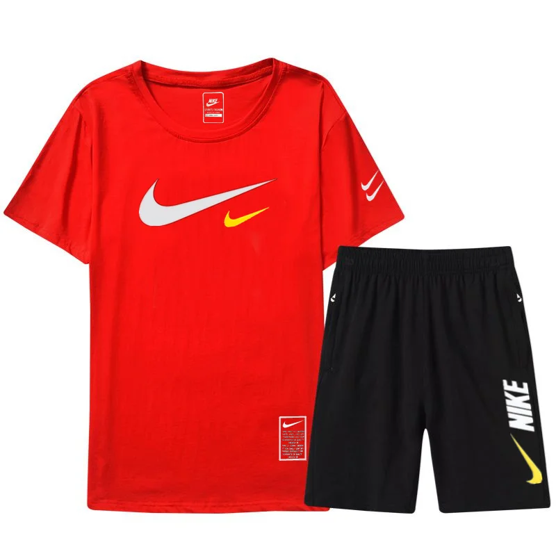

Спортивный костюм Nike для мужчин и женщин, эластичный универсальный спортивный костюм с короткими рукавами и шортами, белый, красный, черный