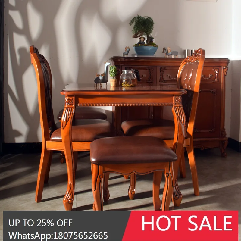 MJY European Style Solid Wood Square Table Small Apartment One Table Four Chairs Reception Square Table