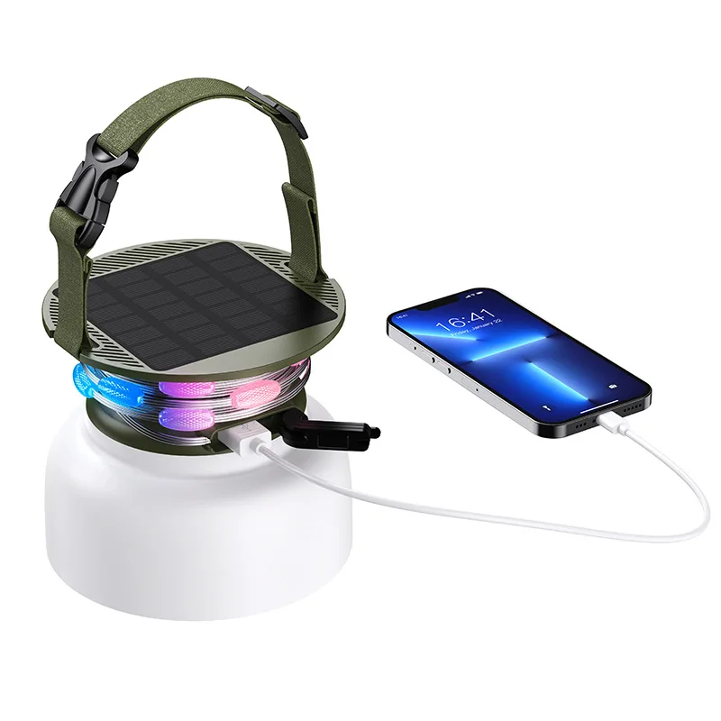 Outdoor solar camping light, portable, lightweight USB output, multifunctional handheld colorful atmosphere night light