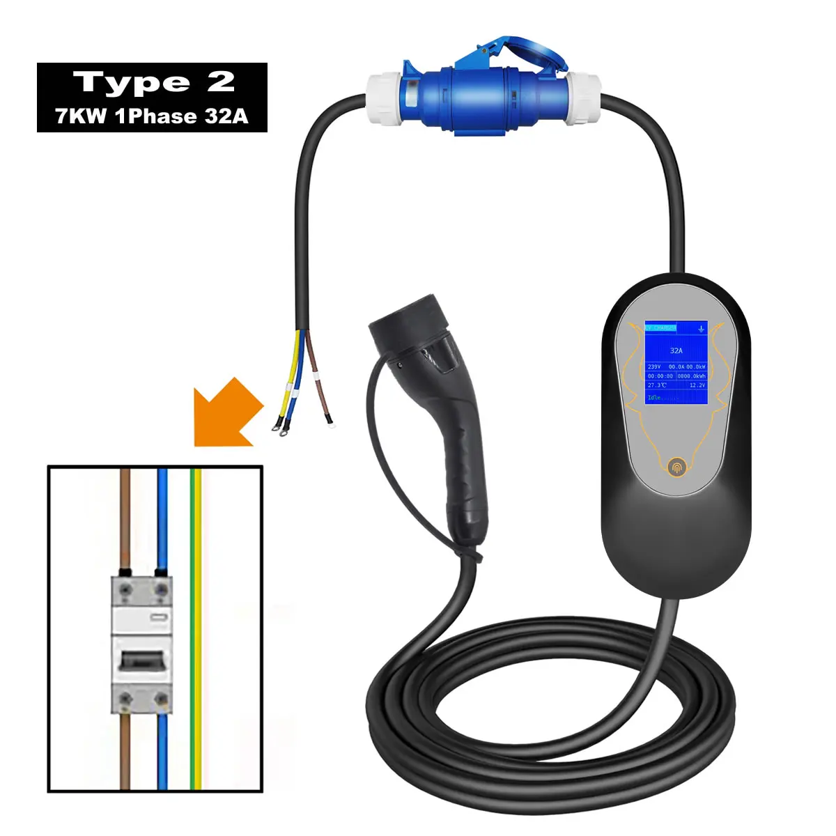 11KW 7kw Type 2 5m Wallbox Electric Vehicle Charger Car Charging Cable Home Fast EV Charger with Charging Adapter