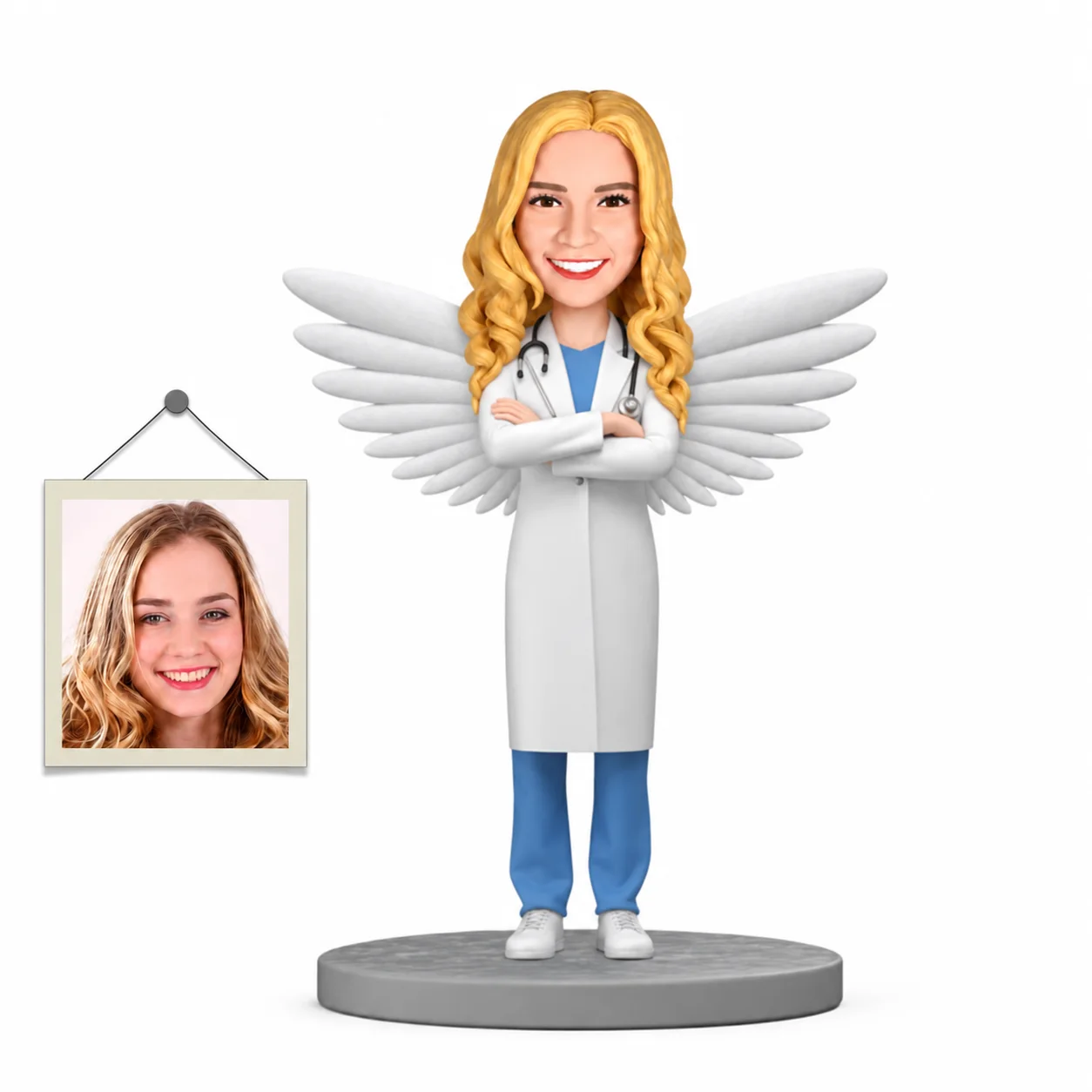 Custom Angel Doctor Bobblehead with Wings Personalized Physician Figurine from Photo Thank You Gift