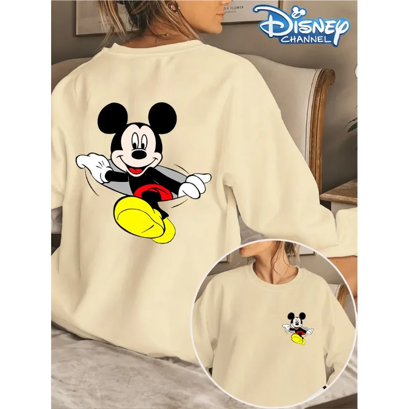 تي شيرت ديزني ميكي كلاسيكي بنمط ثلاثي الأبعاد مطبوع كاجوال برقبة دائرية وأكمام طويلة قابل للتنفس وسريع الجفاف وفضفاض ومريح