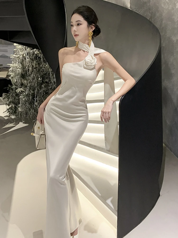 

Элегантное свадебное платье Ele Bal Neline: роскошное, для дня рождения, торжеств и церемоний, белое, с высокой талией, А-силуэт, длинное