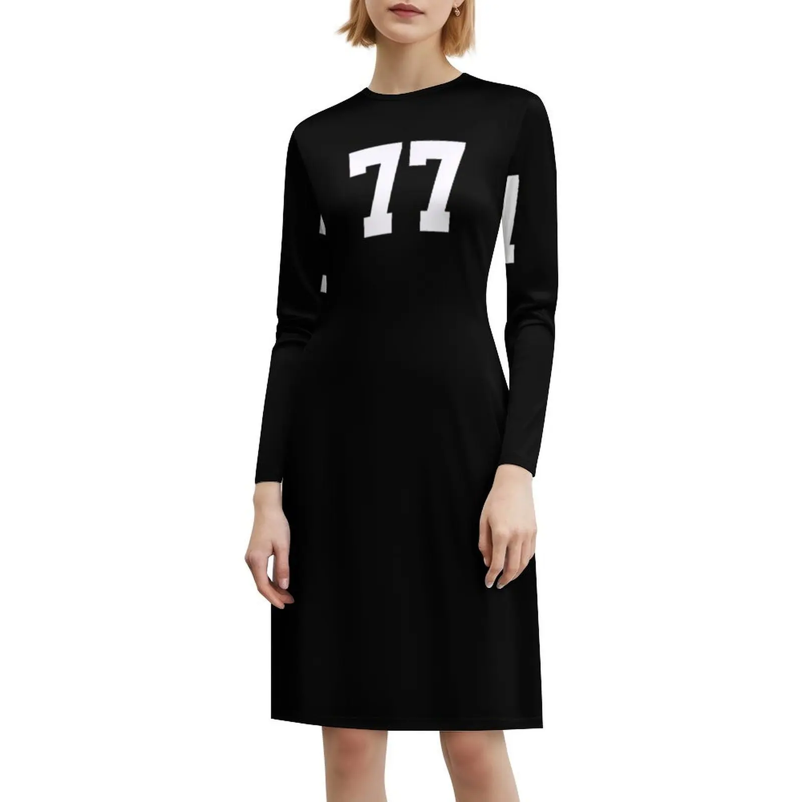 77 سبعة وسبعة فستان بوهيمي أبيض بدون أكمام متعدد الطباعات لحفلات عطلة الشاطئ وأرقام خط الجامعة