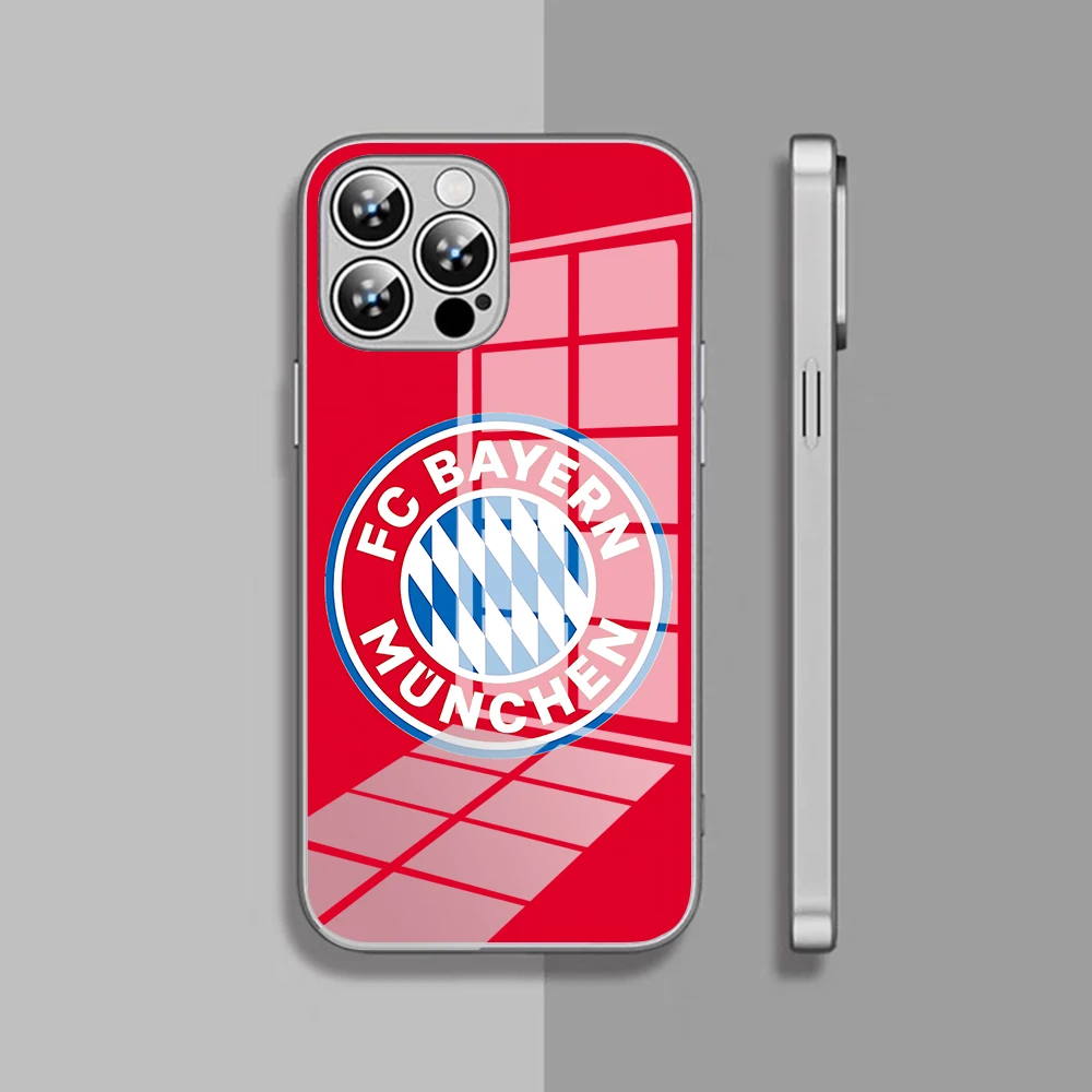 BayernES-MünchenES-FC-Phone Case for iPhone 16 15 14 13 12 Mini 11 Pro XS Max XR X Plus Luxury Tempered Glass Cover