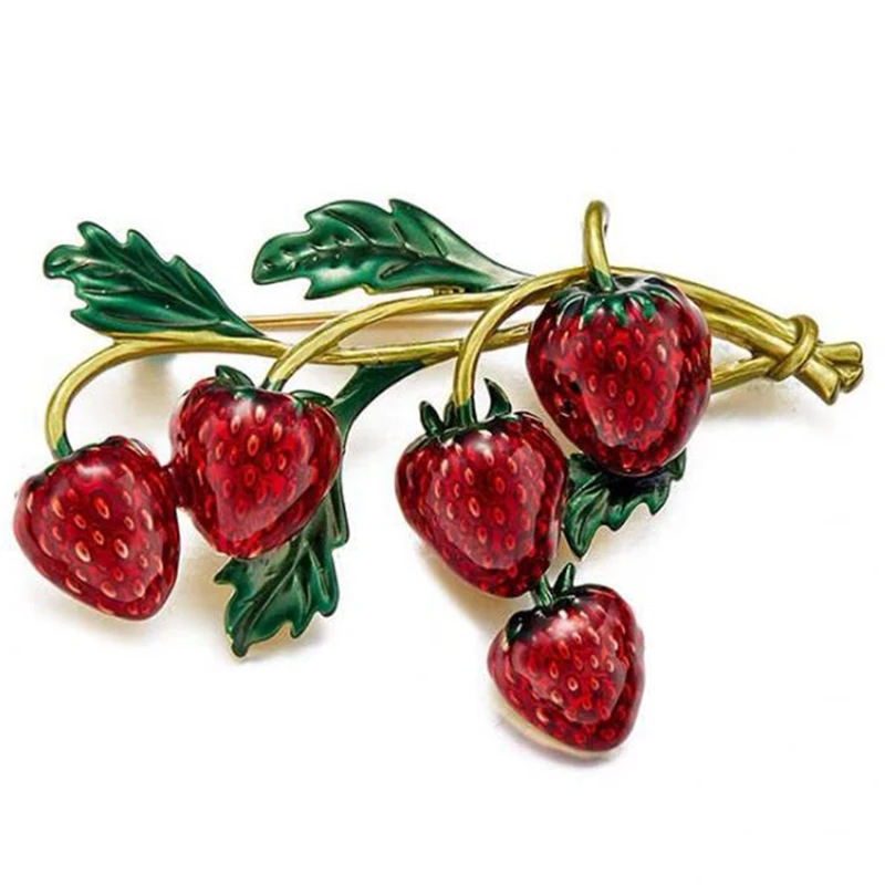 Enamel Strawberry Brooches for Women Red Color Pin Brooch Plant Design Cute Jewellry Summer Style