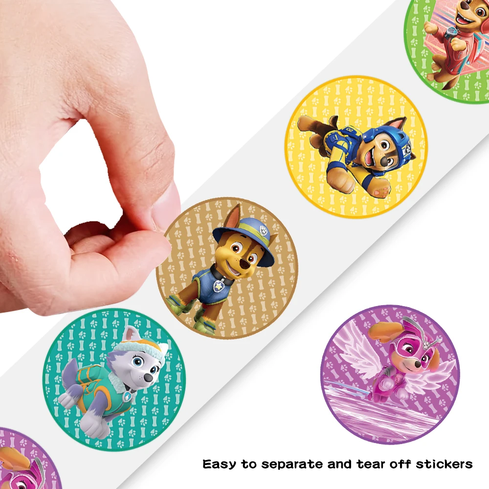 สติกเกอร์ลายการ์ตูนพาวพาโทรล 500 ชิ้น/ม้วน สติกเกอร์ PVC สำหรับตกแต่งแล็ปท็อป ของขวัญรางวัล ของเล่น