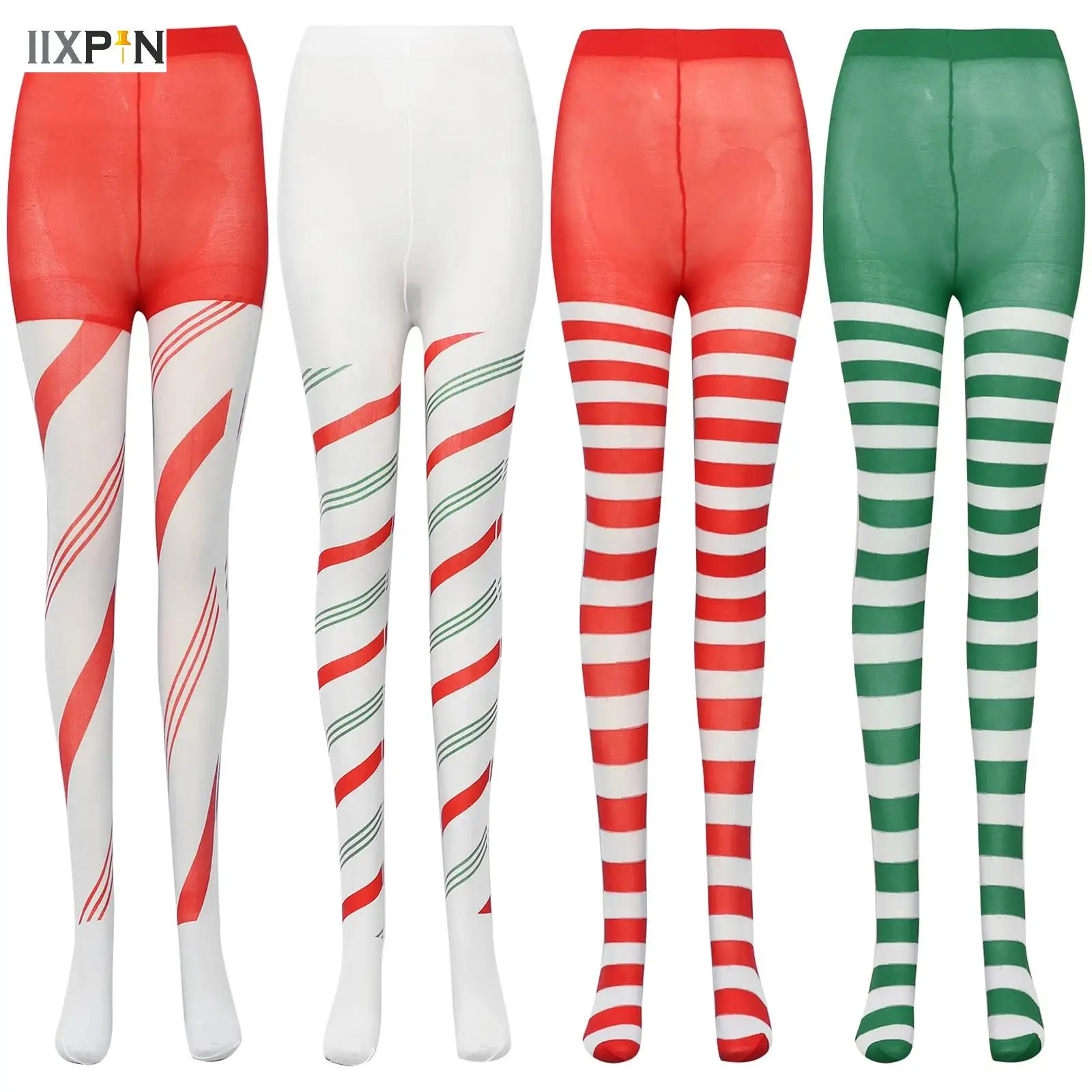 1 Set Christmas Striped Tights Red Green Stripe Tights High Stocking Full Length Tights for Party Cosplay Performance Role Play