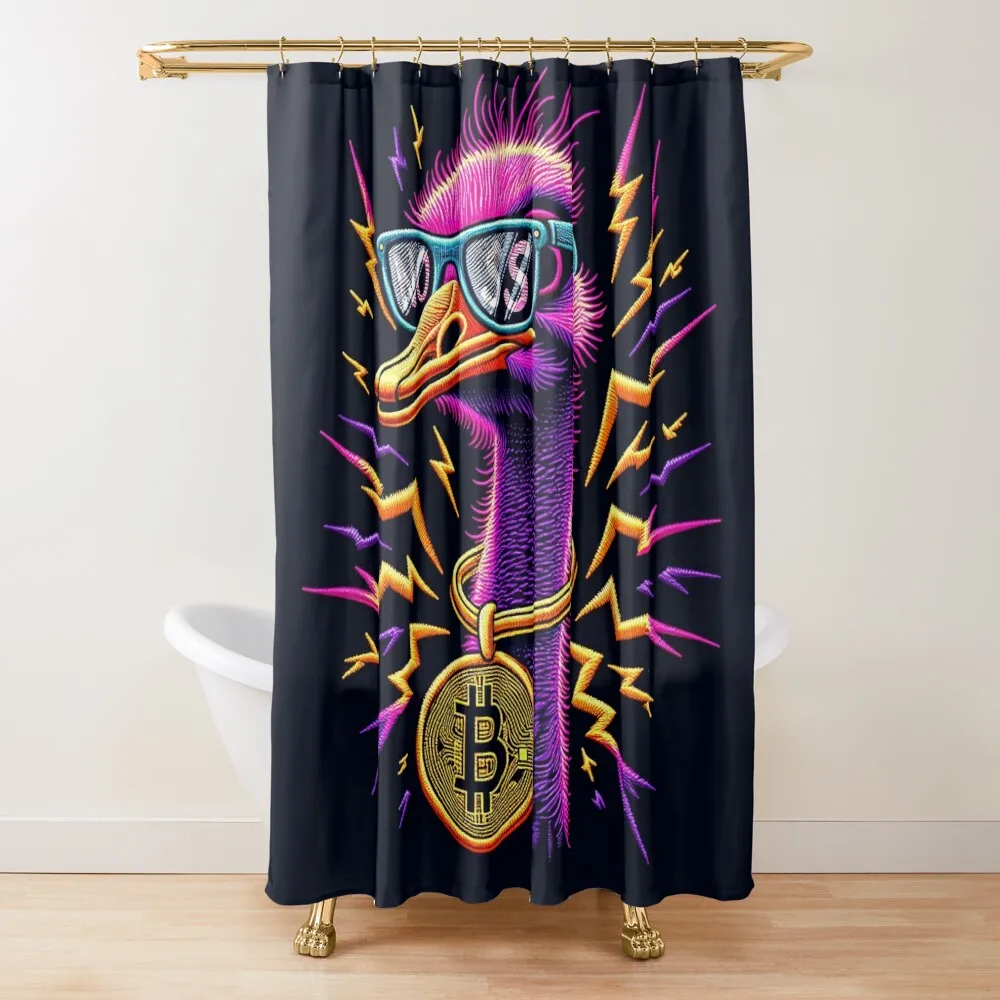 

$NOSS Dazzling Entrance: Ostrich in Shades with BTC Necklace Shower Curtain Shower Bathroom Shower Set Bathtub Curtain