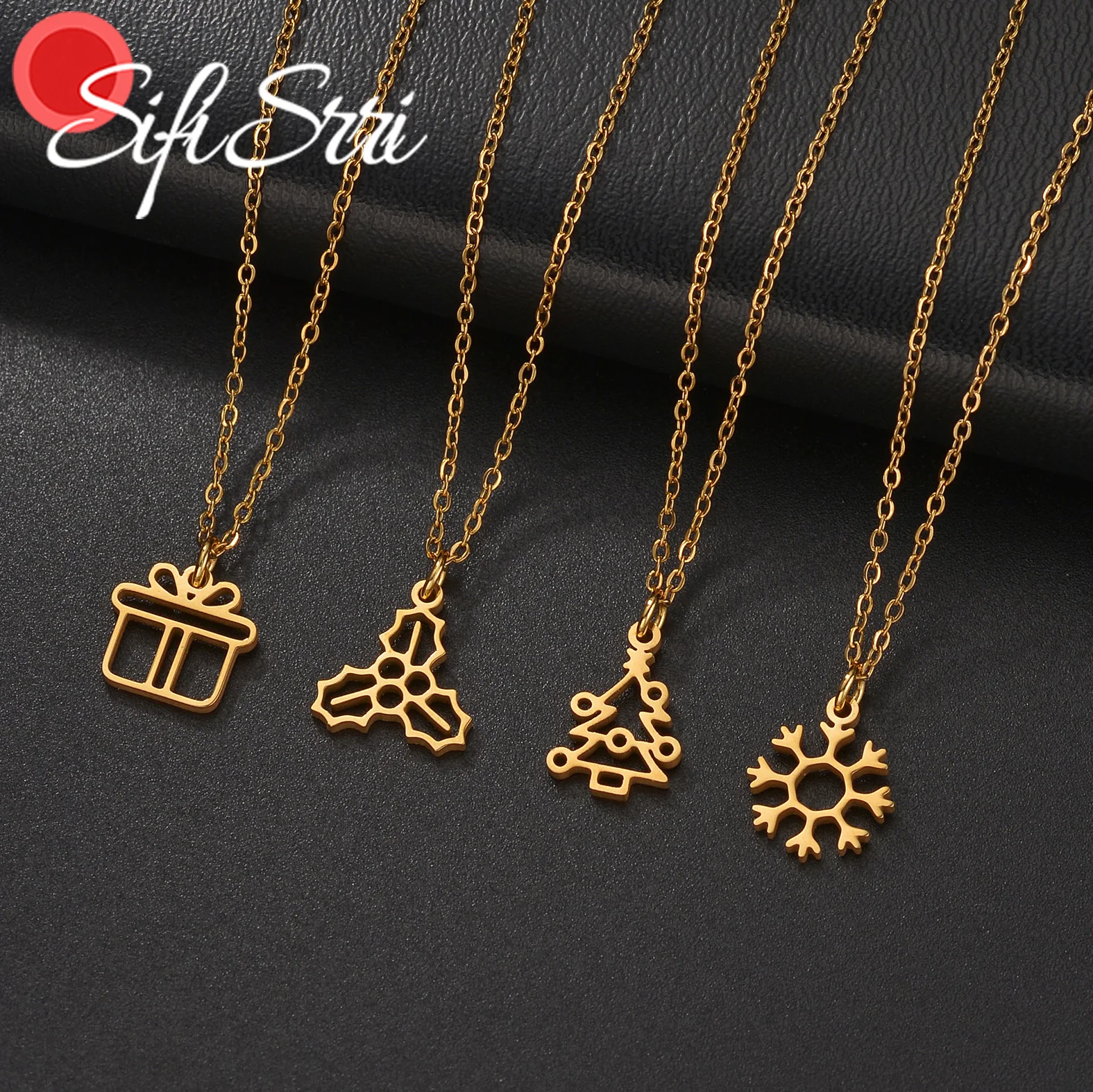 Sifisrri New Simple Christmas Series Necklace for Women Girl Stainless Steel Jewelry Snowflake Choker Link Chains Birthday Gift