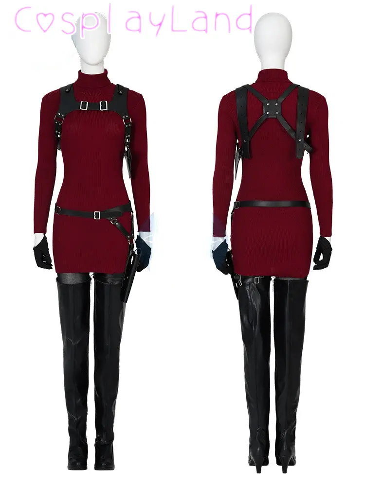 Ada Wong Cosplay Kostuum Vrouwelijke Kleding Resident 4 Remake Ada Rode Vrouwen Jurk Rollenspel Halloween Spel Set Met Schoenen