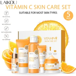 LAIKOU Vitamin C Skin Care Set (5pcs)Deep Cleansing Facial Cleanser Face Cream Moisturizer Toner Eye Serum Gift Box Skin Care