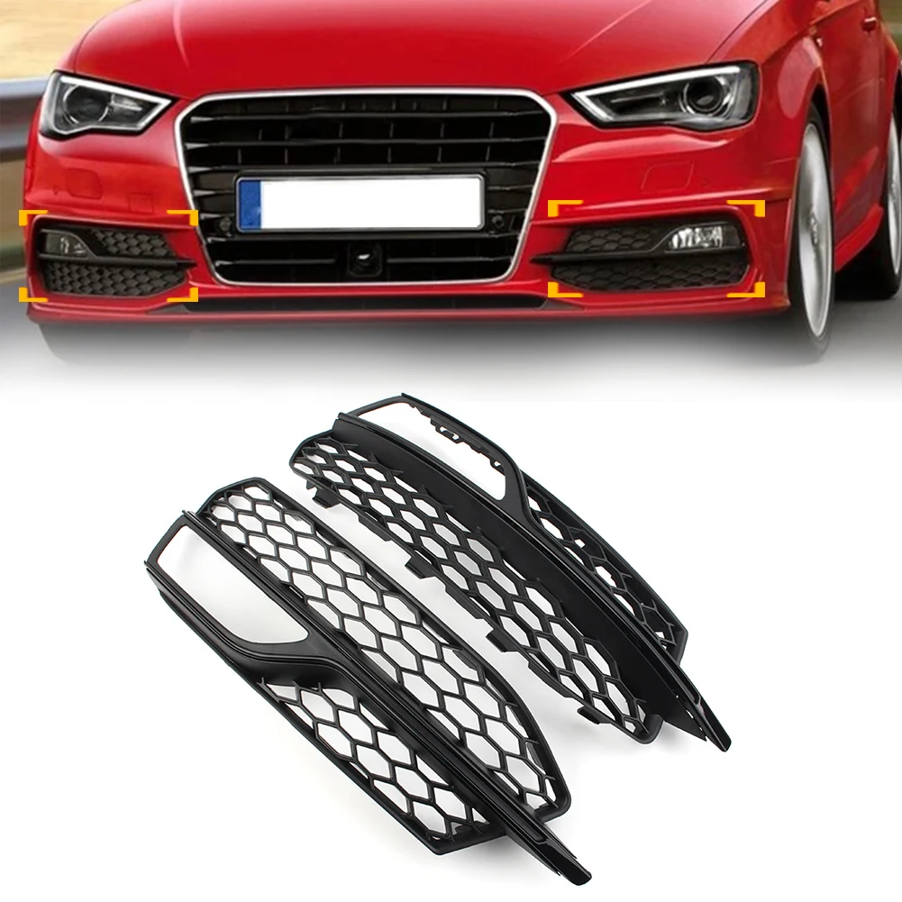 

1 Pair Black Car Honeycomb Mesh Front Bumper Fog Light Grille Cover For Audi A3 S-Line S3 2013 2014 2015 2016 2017