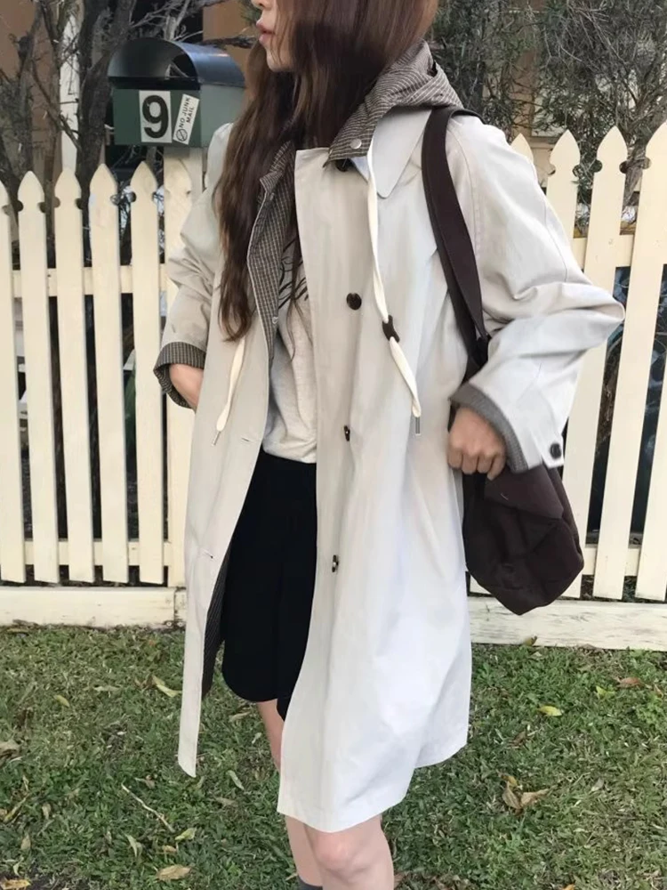 

Chic Double-Sided Wear Loose Casual Long Sve Hooded Windbreaker Coat for Women New Autumn Faion Design Commute Sle