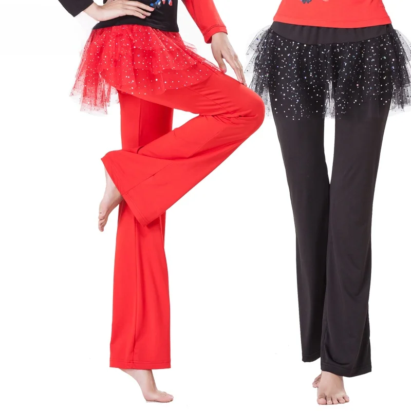 Women's Dance Pants Skirt Square Dance Long Pants Summer Adult Middle-Aged And ly Me Sequin Skirt Cotton Polyester