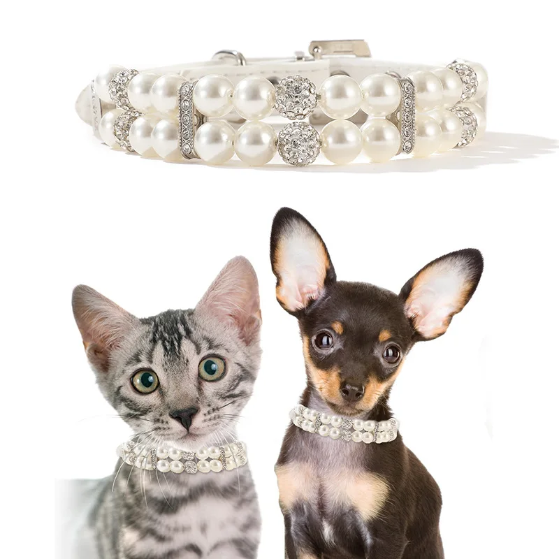 Fashion Cat Dog Collar and Leash Set Pet Accessories mascotas PU and Pearl Dog Necklace Pets Supplies suministros para gatos