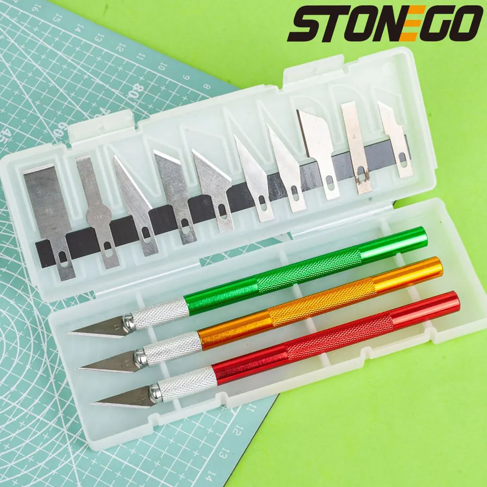 STONEGO 13pcs 360° Rotatable Premium Aluminum Alloy Carving Knife Set  Ultra-Sharp Steel Blades for Precise Paper,Engraving Cuts