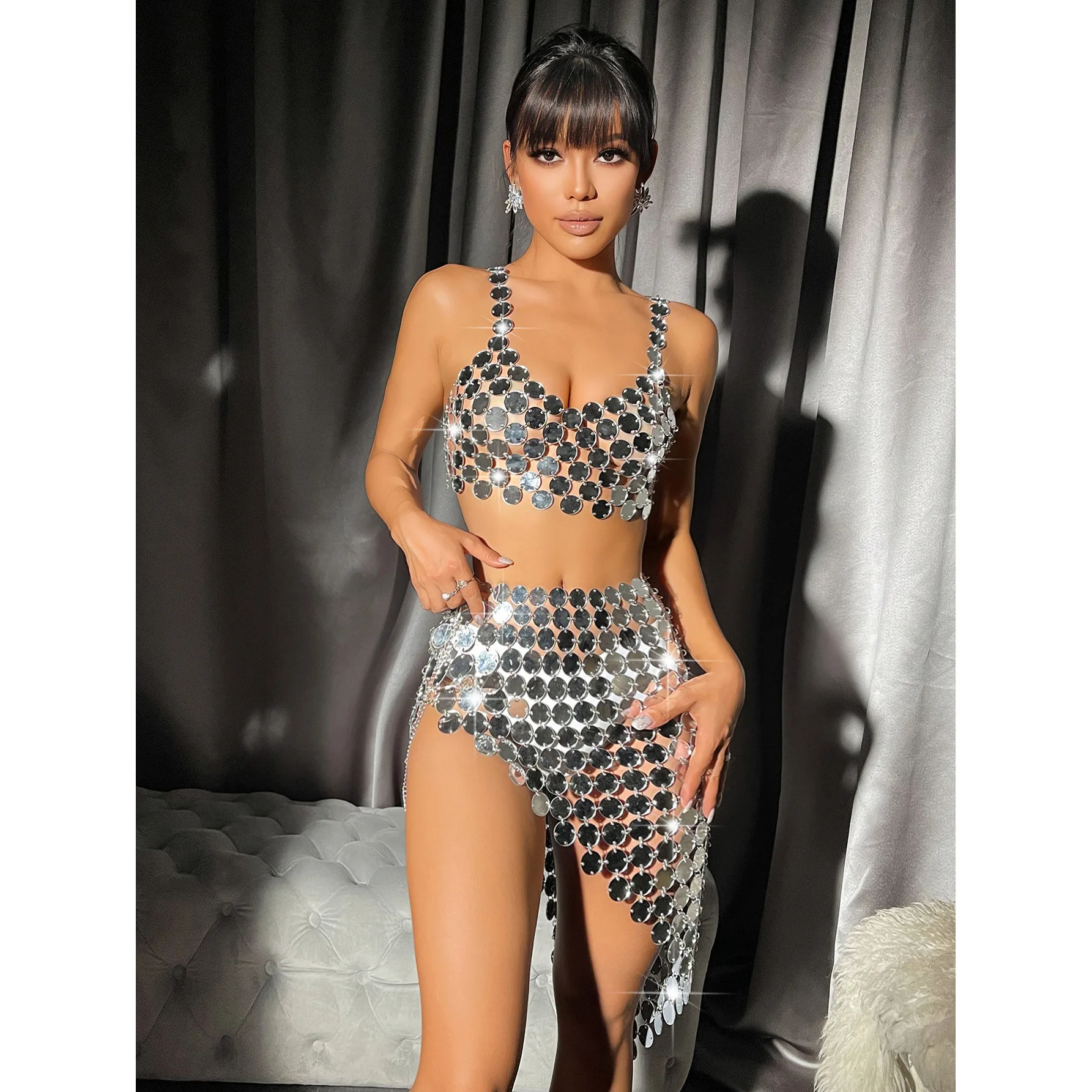 

2024 New Handmade Acrylic Patchwork owgirl Sle Skirt Sexy Wind Other Fabric ort Skirt Tee-acetate Fiber 00%