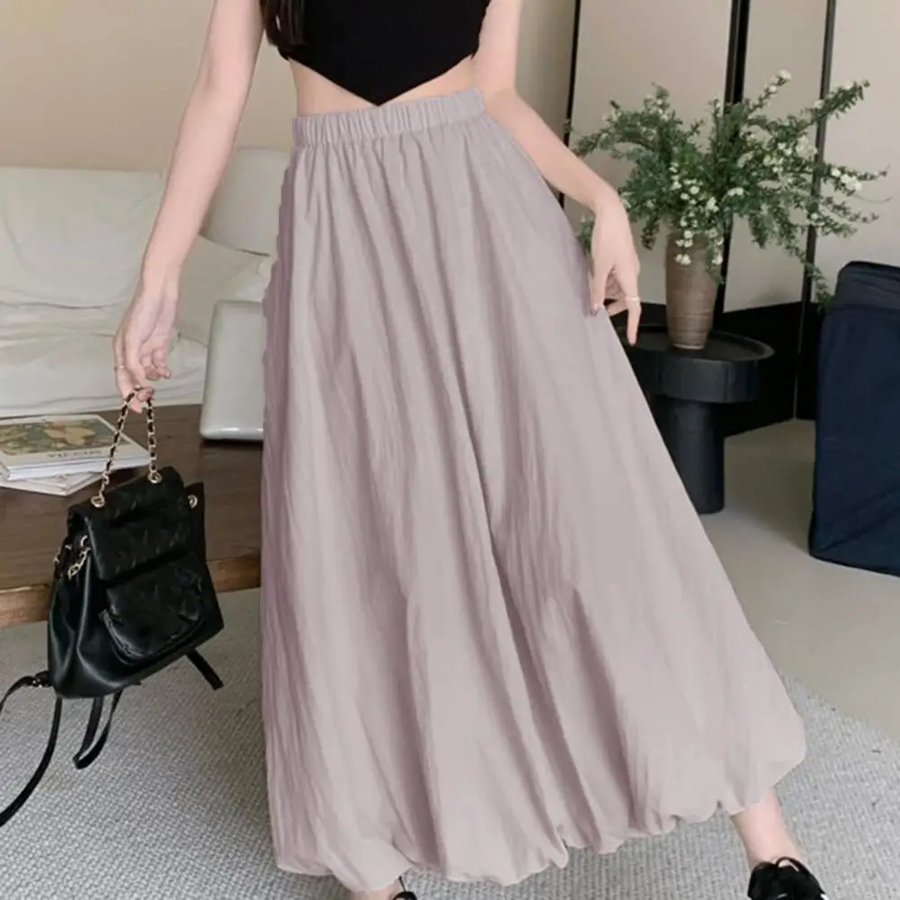 High-waisted Skirt Spring Summer Bubble Maxi Skirt Elastic High Waist Lantern Skirt Ankle-length A-line Solid Color Streetwear
