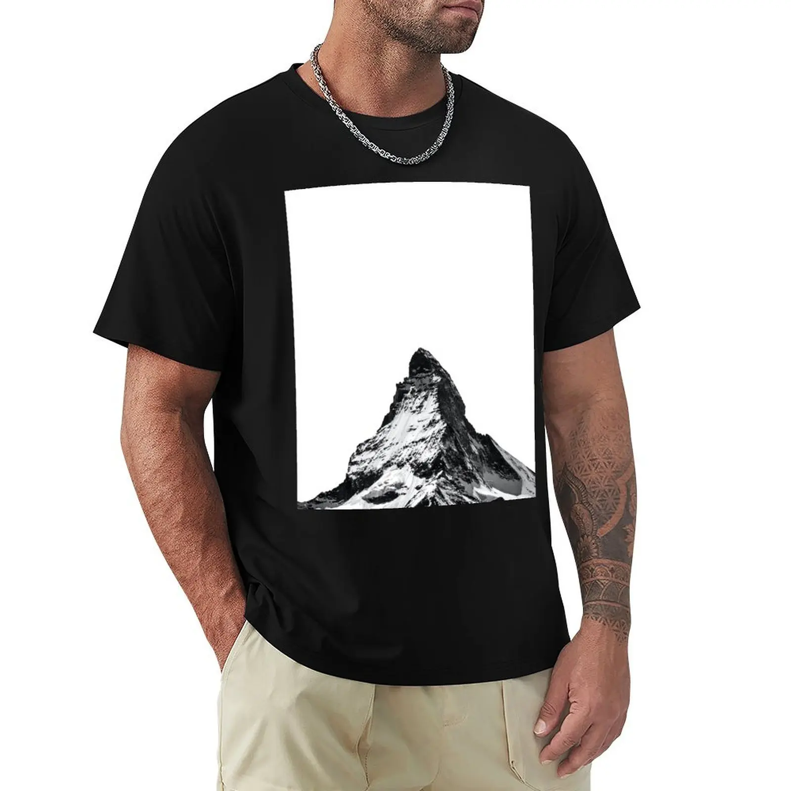 Zermatt Switzerland, Matterhorn, Black and White, Modern Minimalist Art T-Shirt t shirts with prints T-Shirt