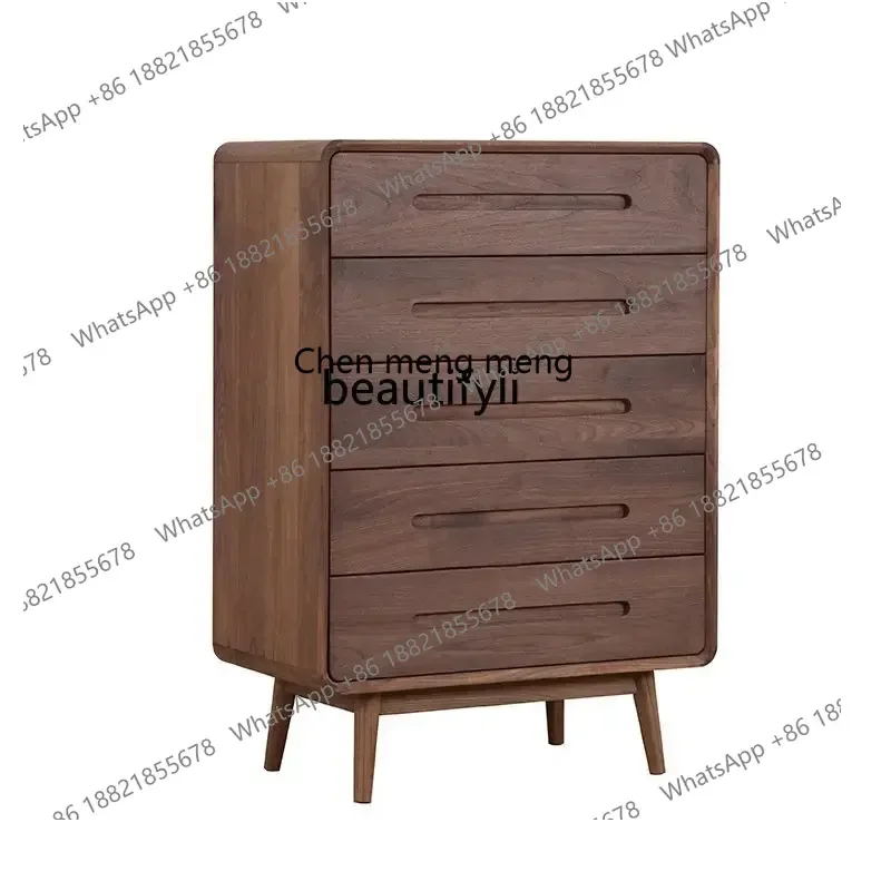 cc182R Solid Wood Black Walnut Wooden Chests of Drawers Chest of Drawers  Nordic Five-Bucket Cabinet Cabinet Light Luxury Drawer