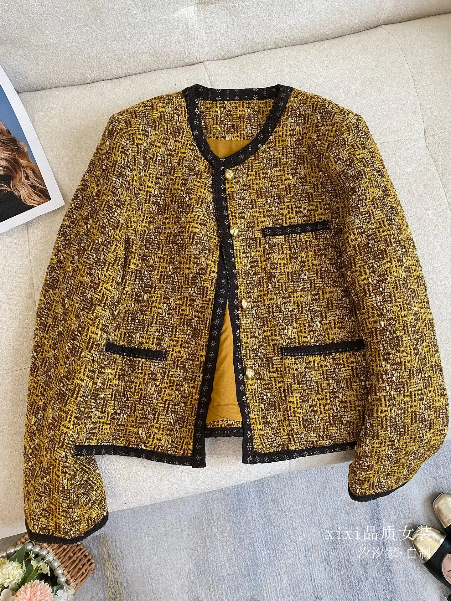 

New Yellow jacket, high-end retro woven short top coat