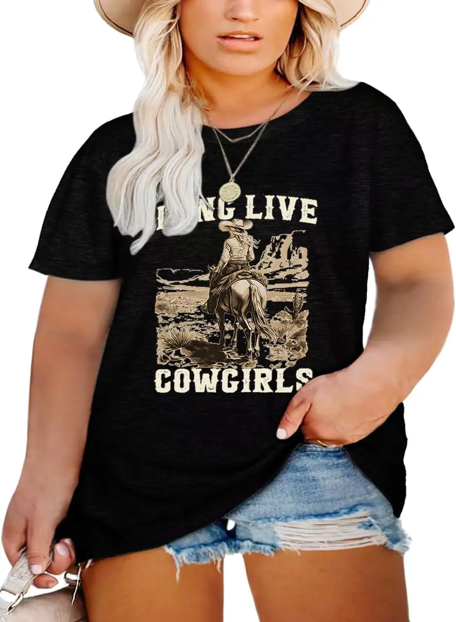 

Western Shirts Women Plus Size Summer Tops Rodeo Graphic Tee Short Sleeve Vintage Cowgirl T-Shirts