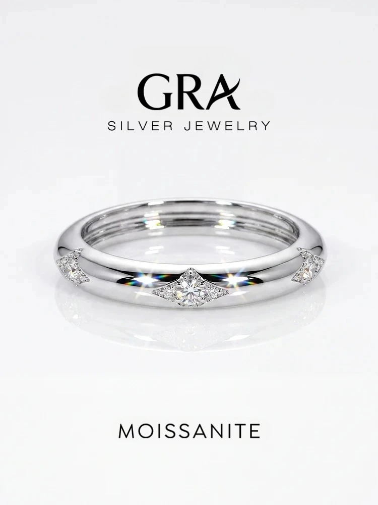 GRA Shiny Fashion Real Round Moissanite Diamond Rings for Women Anniversary Wedding 925 Sterling Silver Fine Jewelry
