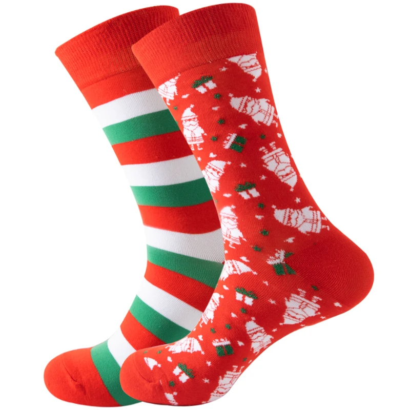 Calcetines de algodón de Papá Noel y alce para mujer, medias de tubo medio para Navidad y Año Nuevo