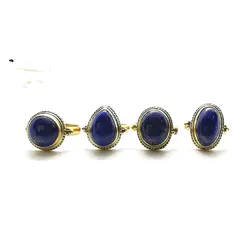 Natural Stone Rings Brass Inlaid Lapis Lazuli Lovely Rings R209