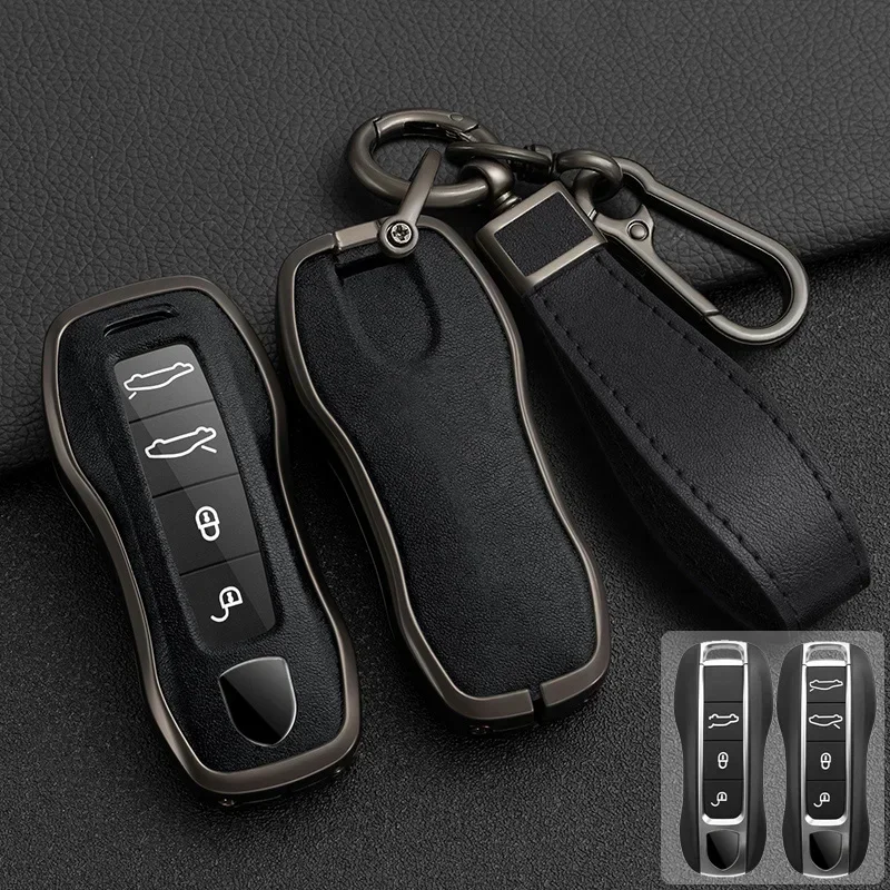 Funda de aleación de Zinc y cuero para llave de coche, soporte Fob para Porsche Cayenne Panamera 971 911 9YA Macan 718 Cayman Boxster 3 Remote